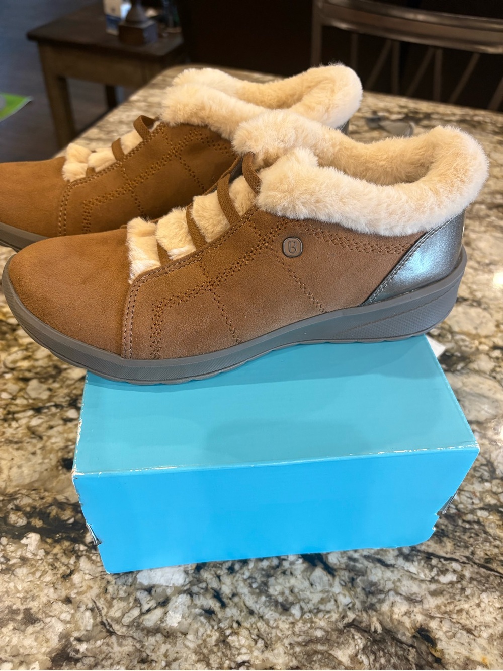 Bzees Brown Faux-Shearling Slip-On Sneakers
